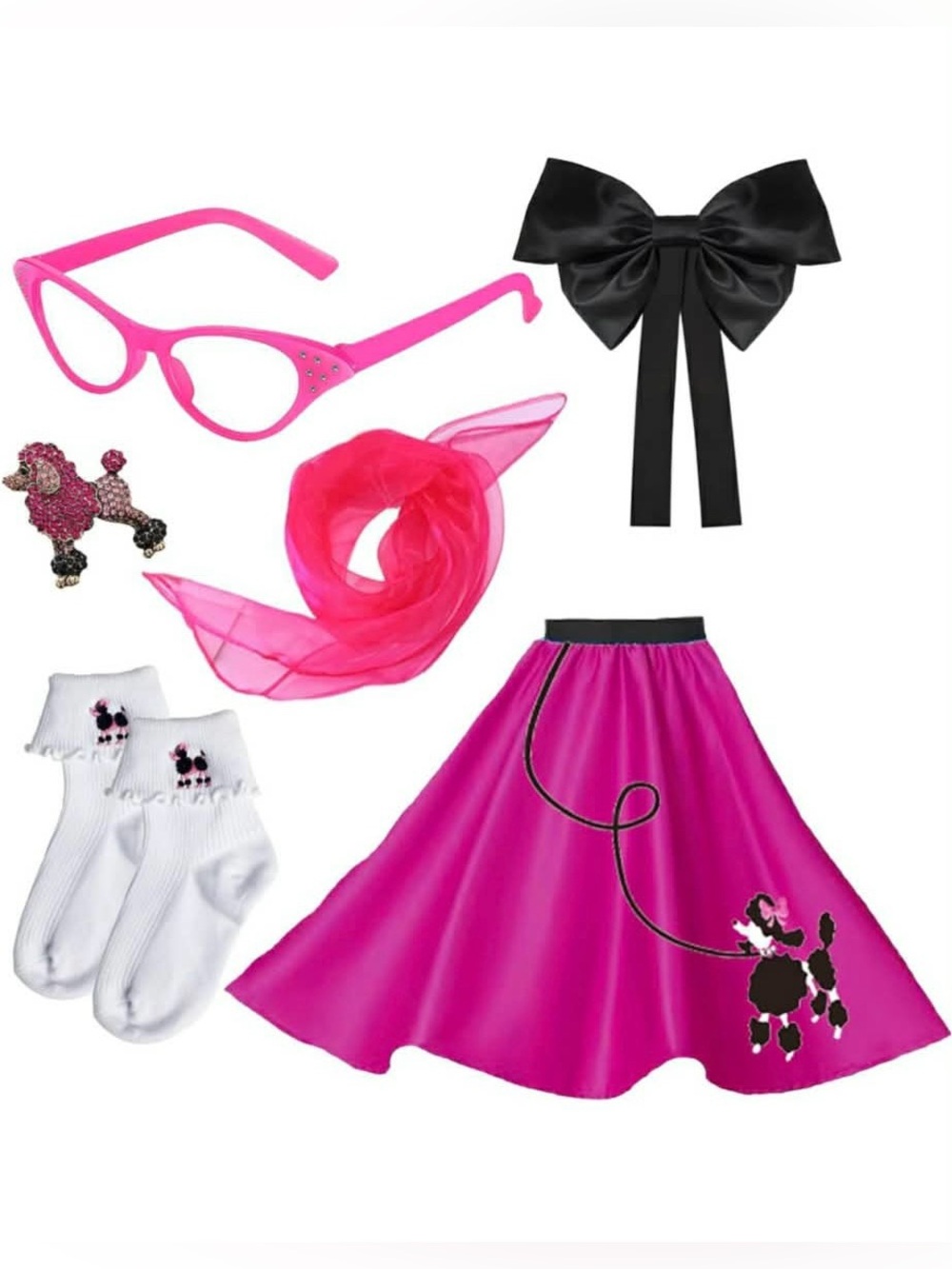 Kids Pink 1950s Poodle Skirt Costume Accessory Set